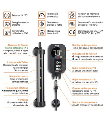 Calentador Titanio con Controlador y Sonda | Hygger